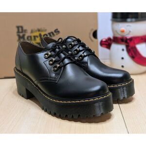 Dr. Martens Leona Low Vintage Smooth Black Leather Heeled Derby Shoes UK 7 NIB